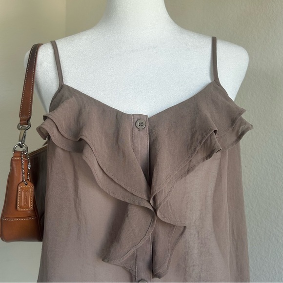 Brown Button Up Ruffle Cami - Picture 3 of 16
